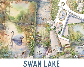Swan Lake Junk Journal Kit, Printable Junk Journal Kit Swans Embellishments Junk Journal for Swan Lake Papers Swan Craft kit Swan 003532