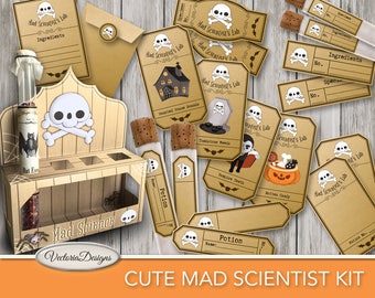 Mad Scientist Party Halloween Kit, Crafting Kit, Halloween Decoration, Printable Halloween, Digital Halloween Kit, Digital Decorative 001713