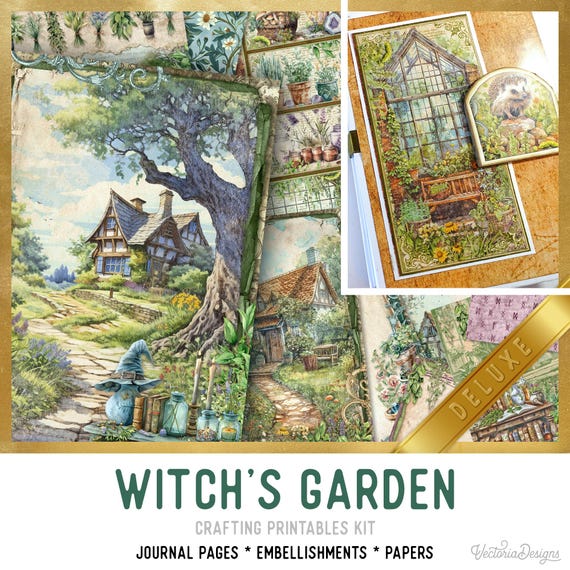 Witch's Garden Junk Journal Kit DELUXE - Printable Pages, Papers and Embellishments for Crafting - 003692