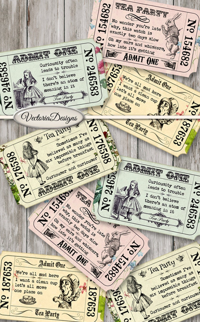 Printable Alice in Wonderland Tea Party Invitation Tickets