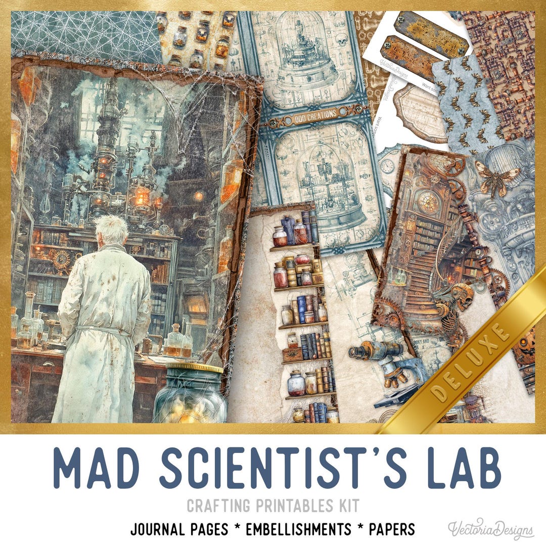 Mad Scientist Junk Journal Kit DELUXE, Halloween Crafting Printables ...
