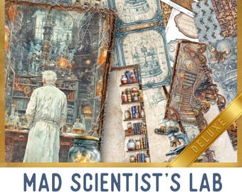 Mad Scientist Junk Journal Kit DELUXE, Halloween Crafting Printables Mad Scientist Embellishments Paper Halloween Junk Journal 003845