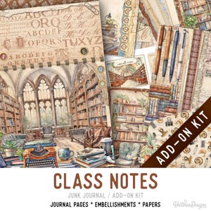 Class Notes Junk Journal Kit ADD-ON, Printable Junk Journal Pages Journal Kit Craft kits Vintage Junk Journal 003487