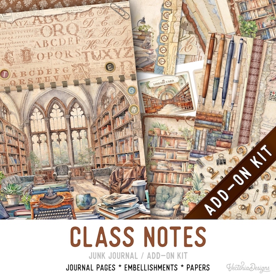 Class Notes Junk Journal Kit ADD-ON, Printable Craft kit with Journal Pages, Embellishments and Papers - 003487