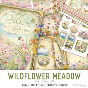 Wildflower Meadow Junk Journal Kit, Wildflowers Printable Junk Journal Kit Embellishments Wildflowers Junk Journal Papers Craft kit 003113