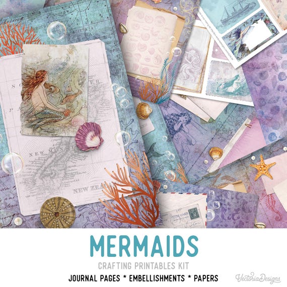 Mermaids Large Junk Journal Kit, Printable Junk Journal Kit, Sea Creatures Journal Kit, Ocean Journal, Junk Journal Ephemera  002046