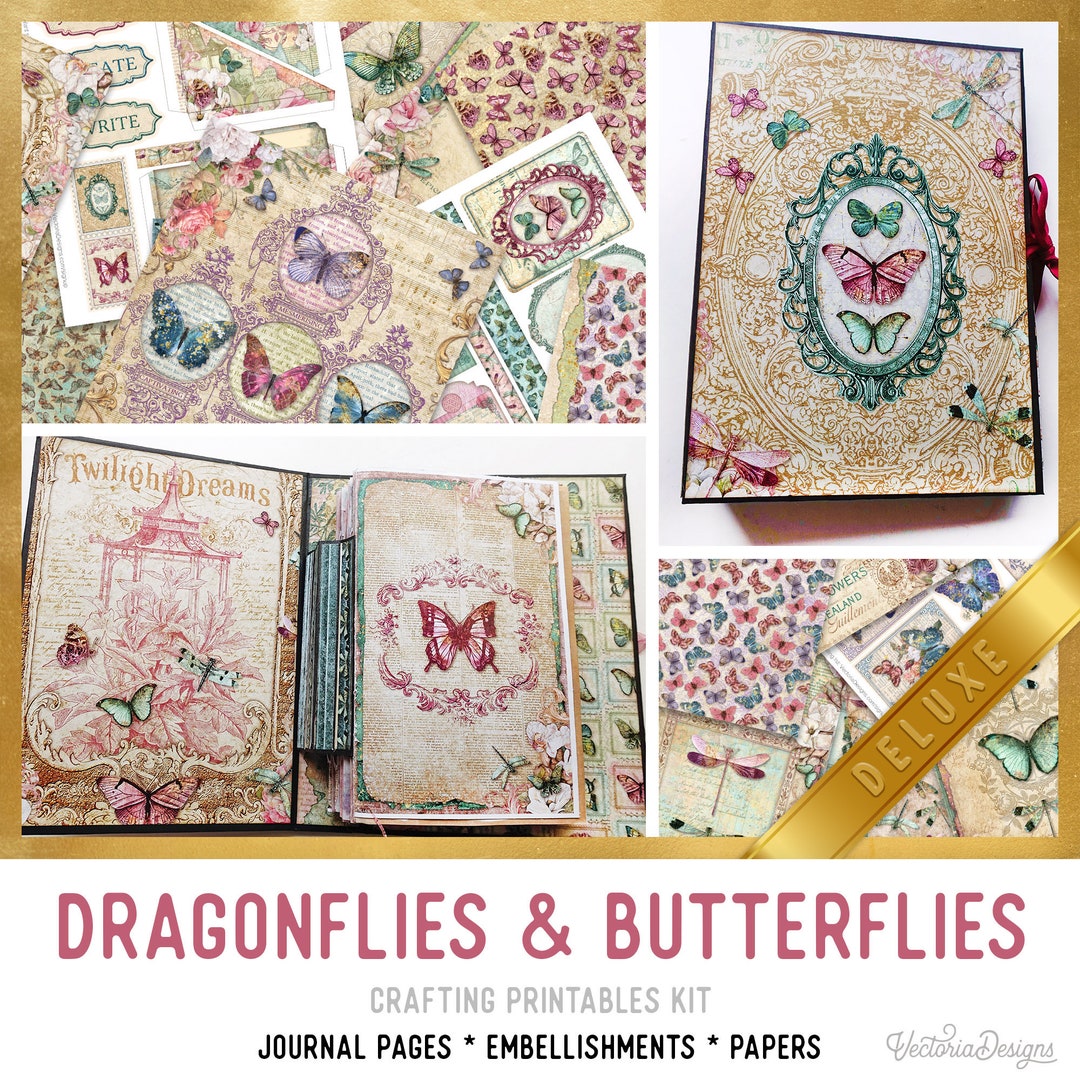 Dragonflies & Butterflies Junk Journal Kit (DELUXE) - Printable Pages ...
