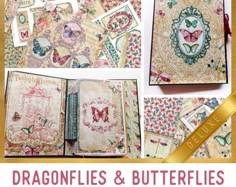 Dragonflies & Butterflies Junk Journal Kit DELUXE, Crafting Printables Kit Butterfly Junk Journal Embellishments Paper Craft Kits 003001