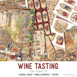 Wine Tasting Junk Journal Kit, Printable Junk Journal Kit Wine Embellishments Wine Junk Journal Wine Papers Craft Kit Wine 003468