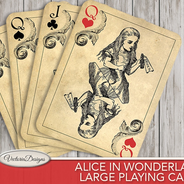 Große Alice im Wunderland Spielkarten, Alice im Wunderland Dekor, druckbare Karten, digitale Karten, Wunderland Kunst, Digitaldrucke 000603