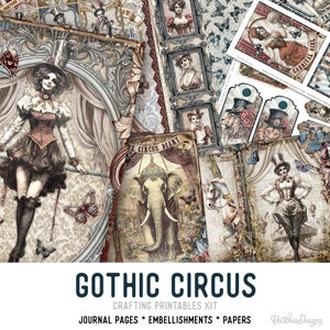 Gothic Circus Junk Journal Kit, Circus Crafting Printables Kit Gothic Embellishments Circus Printable Paper Craft Kit Circus Craft - 003133
