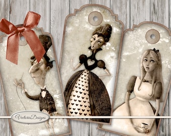 Alice in Wonderland Old Photo Tags Printable back crafting scrapbooking digital download instant download digital sheet S3I1 - VDTAAL1630