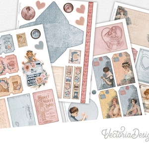 Romantic Letters Embellishment Sheets, Love Letters Sheets, Romantic Gift, Digital Download, Decorative Paper, Scrapbook Papers 002461