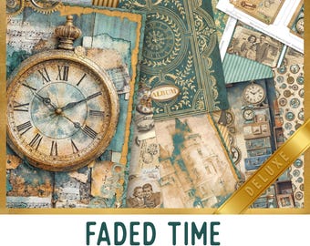 Faded Time Junk Journal Kit (DELUXE) - Printable Craft Kit with Journal Pages, Embellishments & Papers - 004081