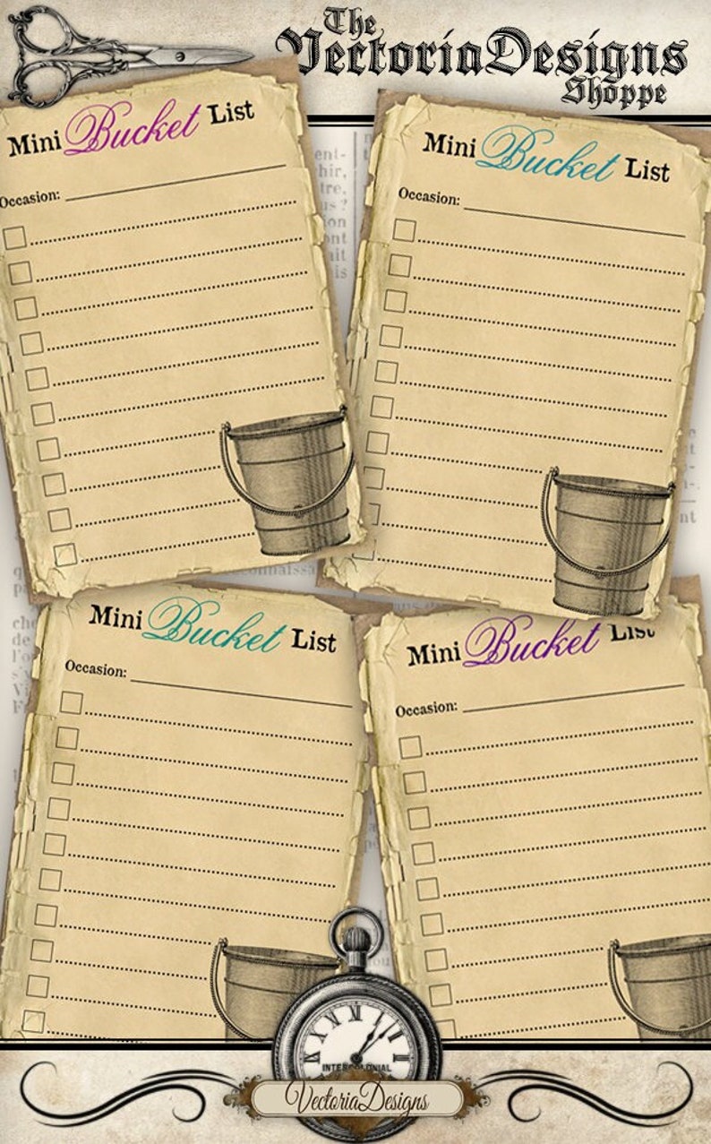 Printable Bucket List Cards cards printable paper craft art hobby crafting scrapbooking instant download digital collage sheet 001079 image 1