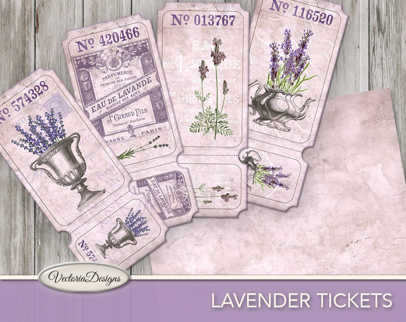 Lavender Tickets Printable paper crafting scrapbooking junk journal making diy craft digital download instant digital sheet 001761 image 1