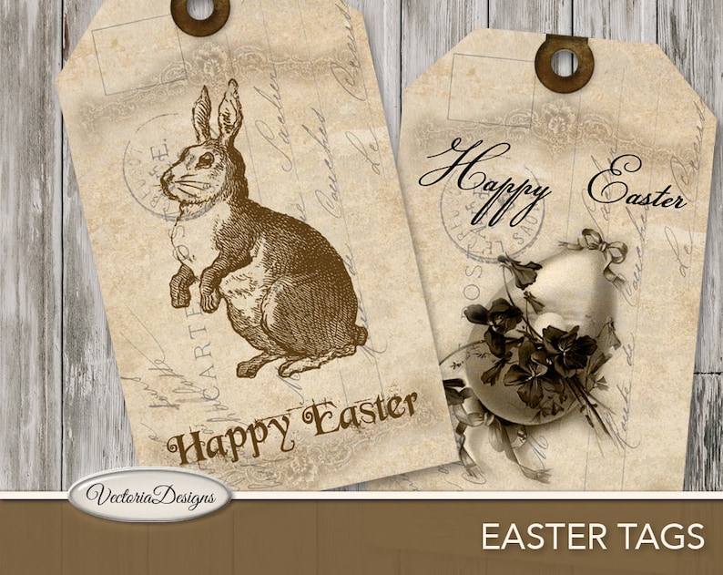 Easter Printable Tags, Easter Decoration, Gift Tags, Easter Download, Bunny Tags, Flower Tags, Easter Printable, Vintage Easter Tags 000358 image 2