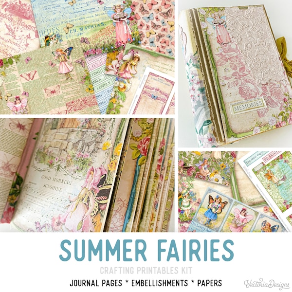 Summer Fairies Junk Journal Kit Fairy Crafting Printables Kit Fairy Junk Journal Embellishments Fairy Paper Craft Kits DIY Tutorial 002904
