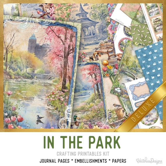 In the Park Junk Journal Kit DELUXE - Printable Pages, Papers and Embellishments for Crafting -  003768