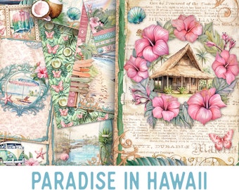 Paradise in Hawaii Junk Journal Kit, Hawaii Crafting Printables Kit Hawaii Embellishments Hawaii Printable Paper Craft Paradise 003327