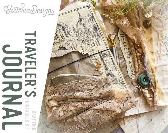 Traveler's Journal Kit - Printable Pages, Papers and Embellishments for Crafting - 002247