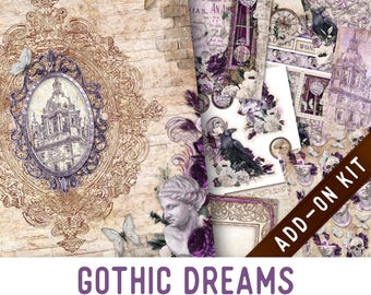 Gothic Dreams Junk Journal Kit ADD-ON, Halloween Printable Halloween Junk Journal Pages Journal Kit Craft kits Vintage Junk Journal 003493