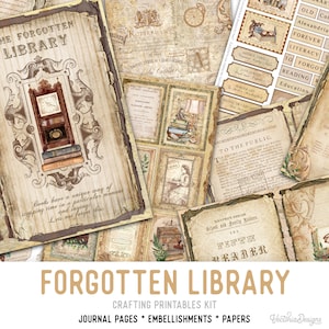 The Forgotten Library Junk Journal Kit, Books Junk Journal Kit, Printable Junk Journal Kit, Craft kits, Tattered Junk Journal Kit l - 002360
