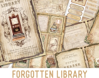 The Forgotten Library Junk Journal Kit, Books Junk Journal Kit, Printable Junk Journal Kit, Craft kits, Tattered Junk Journal Kit l - 002360