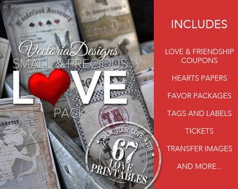 Small & Precious Love Pack, Valentines Day Pack, Valentines Tags, Valentines Labels, Valentines Coupons, Valentines Tickets,Love Pack 001860