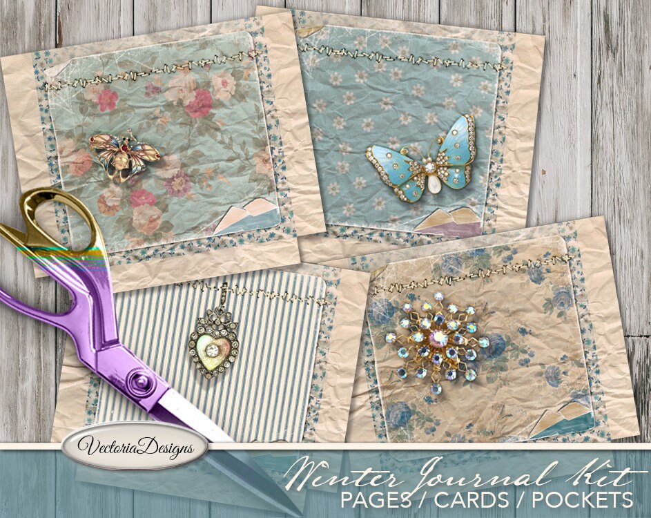 Winter Junk Journal Kit, Printable Journal, Diy Kit, Digital Paper