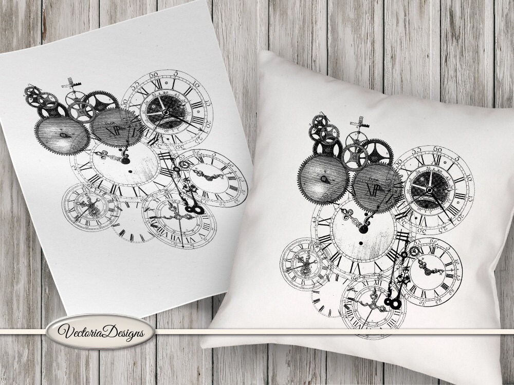 Clockwork print printable art black and white print dictionary digital
