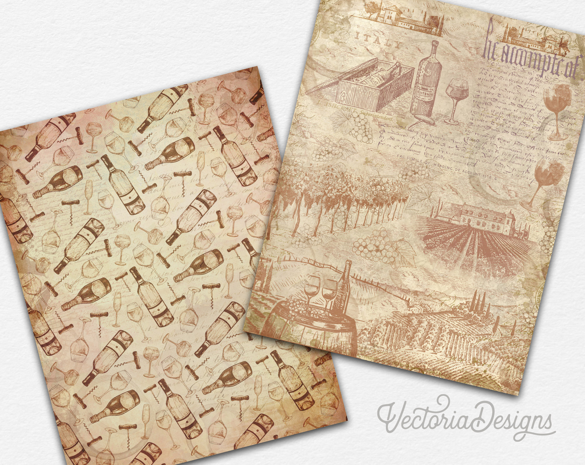 A Wine Tasting Paper Pack, Decorative Paper Pack, Digital Paper Pack