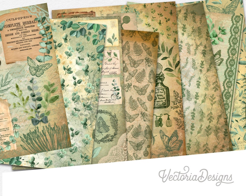 Fragrant Eucalyptus Paper Pack, Decorative Paper, Printable Paper Pack, Greenery Decor, Digital Paper, Botanical Paper Pack, Album 002121 image 1