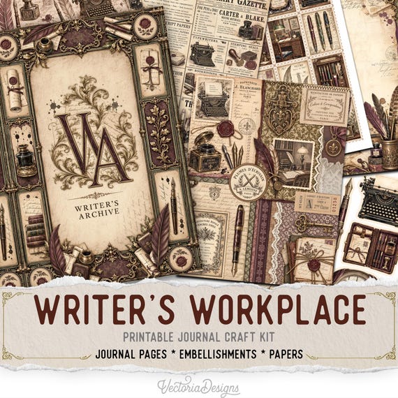 Writer's Workplace Junk Journal Kit (Standard) - Printable Pages, Papers and Embellishments for Crafting - 005000