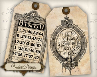 Bingo Ephemera Tags instant download printable gift tags instant download digital Collage Sheet VD0372