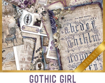 Gothic Girl DELUXE Crafting Printables Kit Gothic Junk Journal Gotische versieringen Gothic Paper Craft Kits Scrapbooking Printables 002949