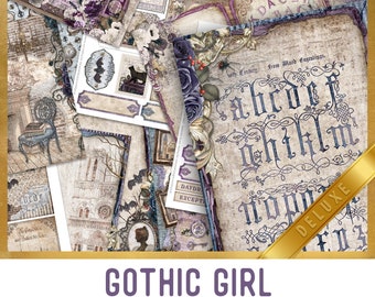 Gothic Girl DELUXE Crafting Printables Kit Gothic Junk Journal Gothic Embellishments Gothic Paper Craft Kits Scrapbooking Printables 002949