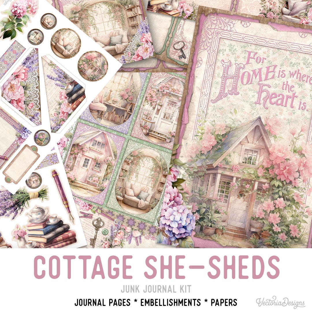 Cottage She-sheds Junk Journal Kit, Printable Pages for Crafting ...