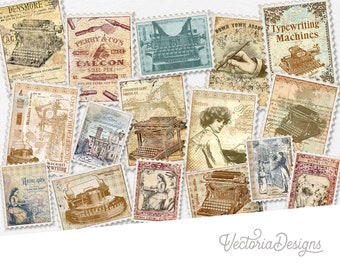 Writing Postage Stamps, Printable Stamps, Typewriter Stamps, Junk Journal Embellishments, Scrapbooking Ephemera, Journal Printables - 002574