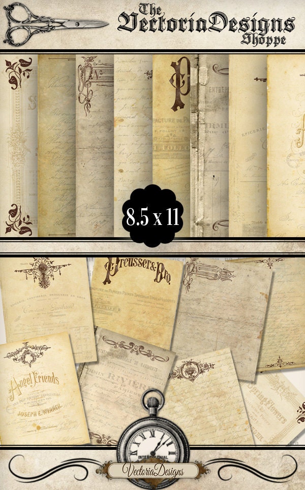 Vintage Ephemera Papers 8.5 x 11 inch paper pack printable hobby