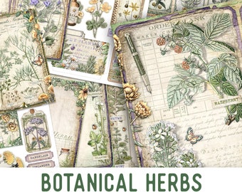 Botanical Herbs Junk Journal Kit, Printable Junk Journal Kit Botanical Embellishments Junk Journal Botanical Papers Reading Craft Kit 003182