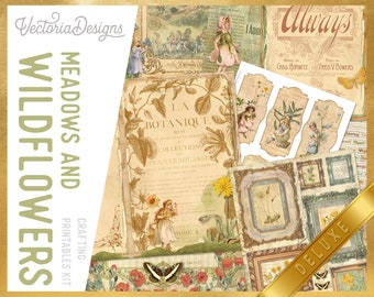 Meadows and Wildflowers DELUXE Crafting Printables Kit, Cottagecore Aesthetic, Printable Junk Journal Kit, Printable Paper Pack - 002694