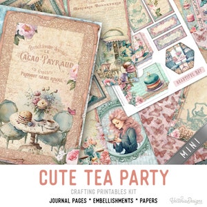 Cute Tea Party Junk journal Kit MINI, Tea Party Crafting Printables Kit Junk Journal Embellishments Paper Pack Tea Craft Kits Tea 003111