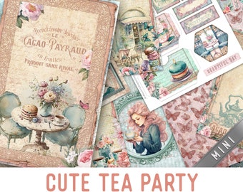 Cute Tea Party Junk journal Kit MINI, Tea Party Crafting Printables Kit Junk Journal Embellishments Paper Pack Tea Craft Kits Tea 003111