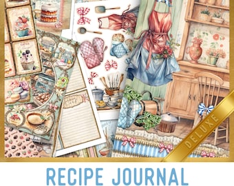 Recipe Journal Junk Journal Kit DELUXE, Recipes Crafting Printables Kit Cooking Embellishments Printable Recipe Paper Craft Kit Craft 003238