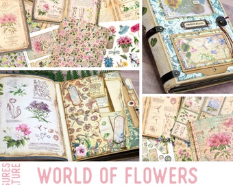 World of Flowers Junk Journal Kit Crafting Printables Kit Treasures of Nature Flowers Paper Craft Kits Junk Journal Tutorial DIY 002362