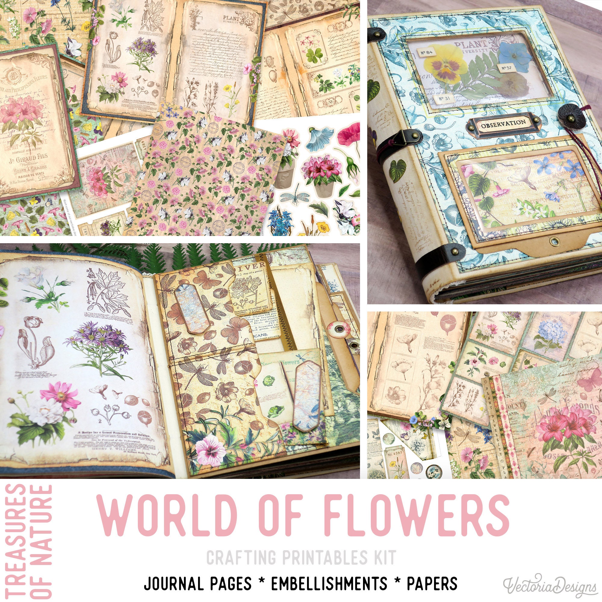 World of Books Junk Journal Kit, Printable Embellishments, Reading