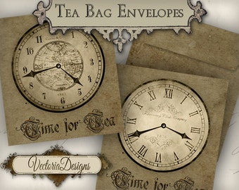 Time for Tea Tea Bag Holder grunge envelope printable hobby crafting digital graphics instant download digital collage sheet - 000556