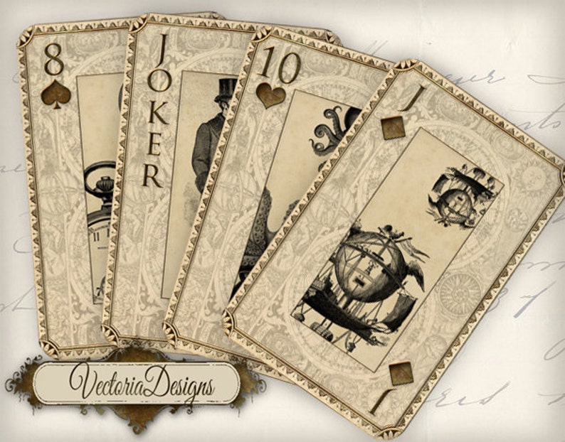 Playing Cards Steampunk, Cards Deck, Steampunk Decor, Digital Cards, Vintage Playing Cards, Printable Playing Cards,Digital Gift Tags 000448 image 1