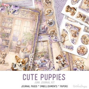 Cute Puppies Junk Journal Kit, Puppy Printable Junk Journal Kit Puppy Embellishments  Puppy Junk Journal Puppy Papers Puppy Craft Kit 003174